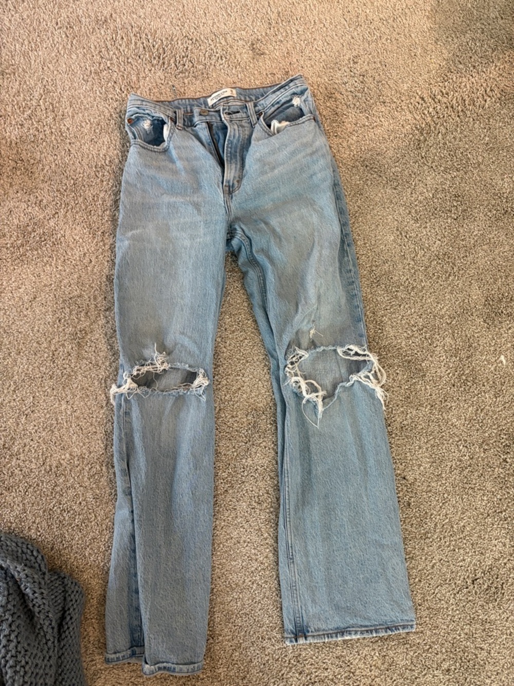 Abercrombie & Fitch Light Blue Straight Leg Distressed Jeans